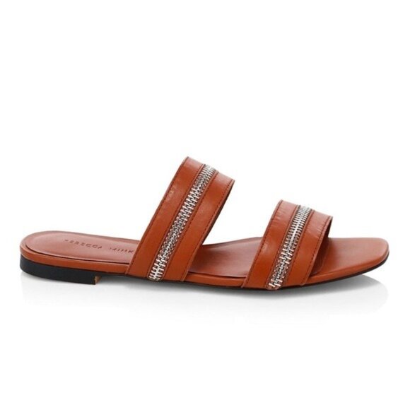 REBECCA MINKOFF Marciann Zipper Leather Slide Sandals in Acorn Size 6.5 - Picture 2 of 9